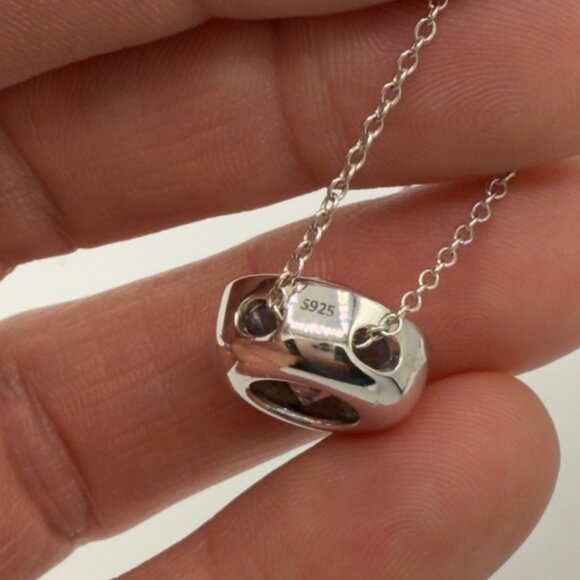 Women Sterling Silver Bezel Set Round Cut Cubic Zirconia Necklace 18" - Picture 9 of 12